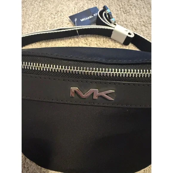 NWT Michael Kors Malone Fanny Pack Black Nylon MK Logo Strap Adjustable Vibes đź–¤ - Picture 2 of 9